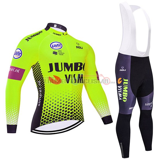 Abbigliamento Ciclismo Jumbo Visma Manica Lunga 2019 Verde Nero